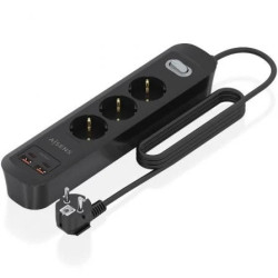 Regleta con Interruptor Aisens ASPS-2A2C11-BK/ 3 Tomas de Corriente/ 2