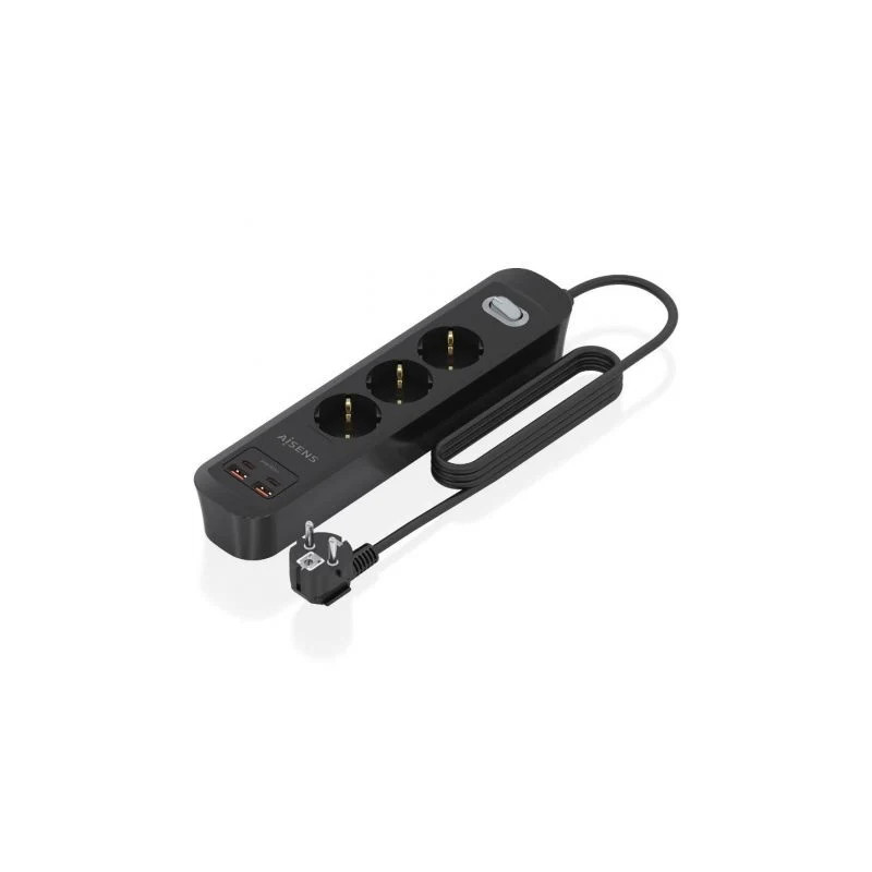 Regleta con Interruptor Aisens ASPS-2A2C11-BK/ 3 Tomas de Corriente/ 2