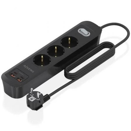 Regleta con Interruptor Aisens ASPS-2A2C11-BK/ 3 Tomas de Corriente/ 2