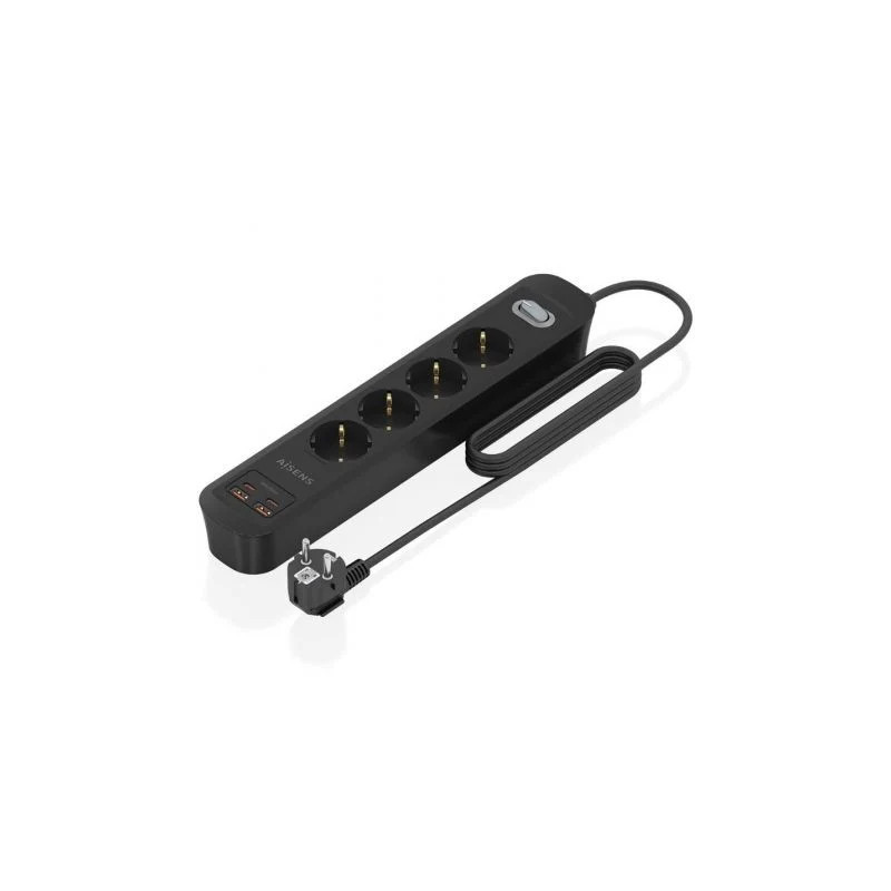 Regleta con Interruptor Aisens ASPS-2A2C13-BK/ 4 Tomas de Corriente/ 2