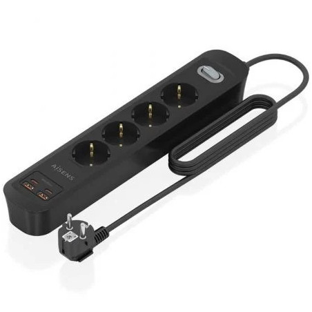 Regleta con Interruptor Aisens ASPS-2A2C13-BK/ 4 Tomas de Corriente/ 2