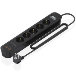 Regleta con Interruptor Aisens ASPS-2A2C15-BK/ 5 Tomas de Corriente/ 2