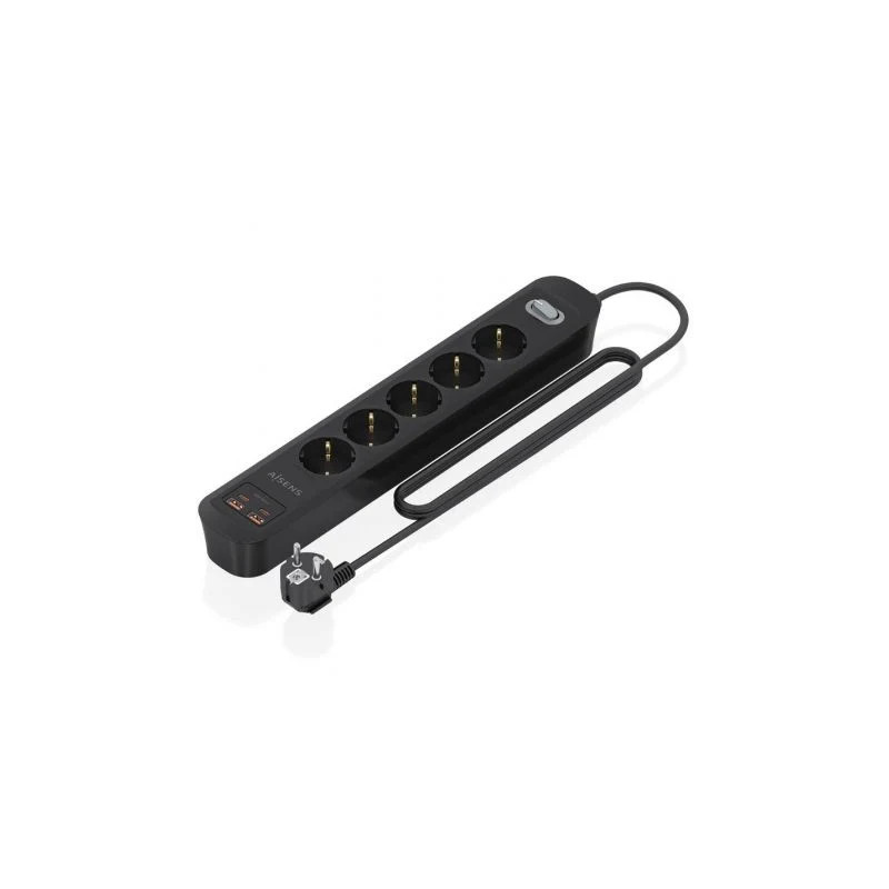 Regleta con Interruptor Aisens ASPS-2A2C15-BK/ 5 Tomas de Corriente/ 2