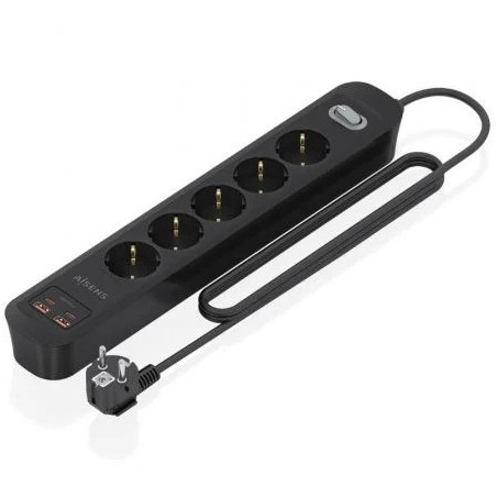 Regleta con Interruptor Aisens ASPS-2A2C15-BK/ 5 Tomas de Corriente/ 2