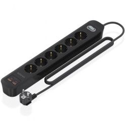 Regleta con Interruptor Aisens ASPS-2A2C17-BK/ 6 Tomas de Corriente/ 2