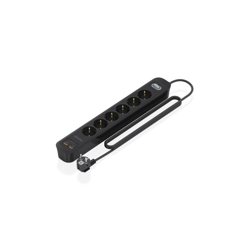 Regleta con Interruptor Aisens ASPS-2A2C17-BK/ 6 Tomas de Corriente/ 2