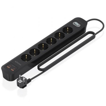 Regleta con Interruptor Aisens ASPS-2A2C17-BK/ 6 Tomas de Corriente/ 2