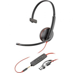 Auricular Poly Blackwire 3215 + 3.5mm + Adaptador USB-C/A/ con Micrófo