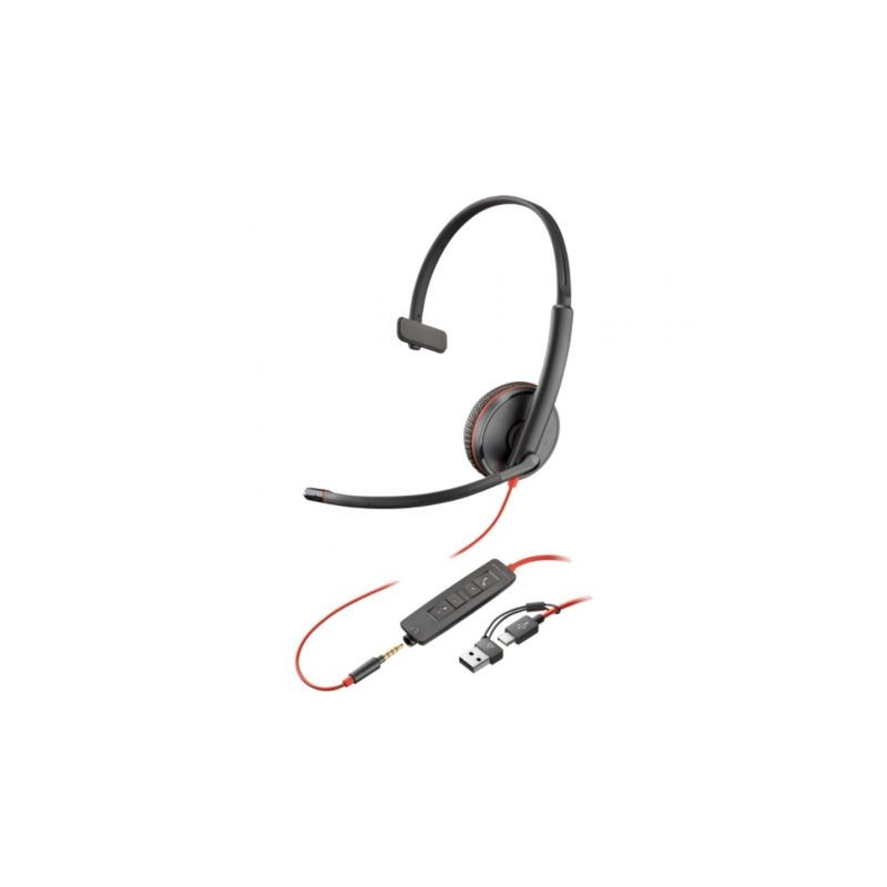 Auricular Poly Blackwire 3215 + 3.5mm + Adaptador USB-C/A/ con Micrófo