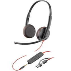 Auriculares Poly Blackwire 3225 + Adaptador USB-C/A/ con Micrófono/ Ja