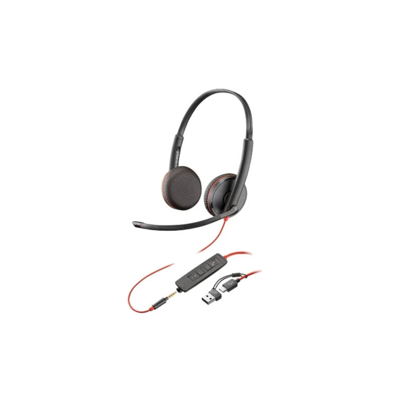 Auriculares Poly Blackwire 3225 + Adaptador USB-C/A/ con Micrófono/ Ja