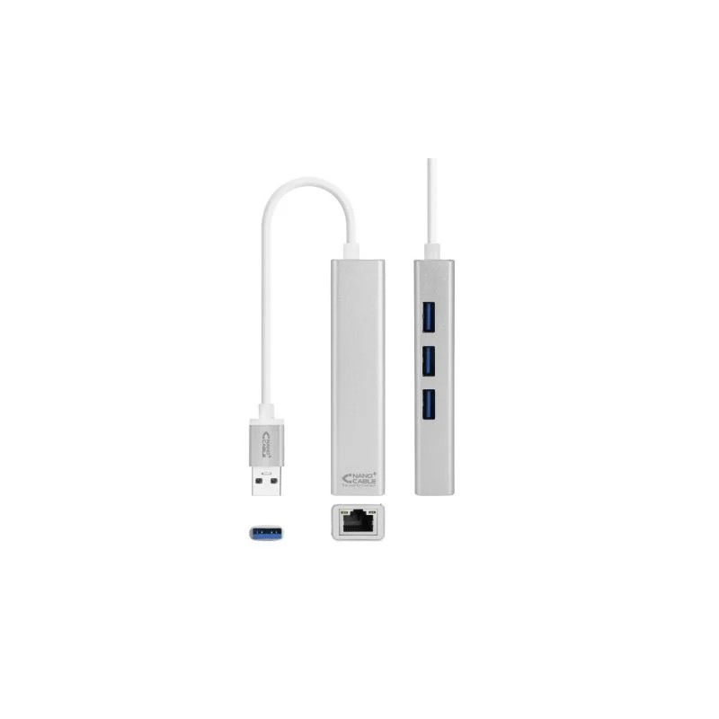 Hub USB 3.0 Nanocable 10.03.0403/ 3xUSB/ 1xRJ45/ Gris | APLIUM