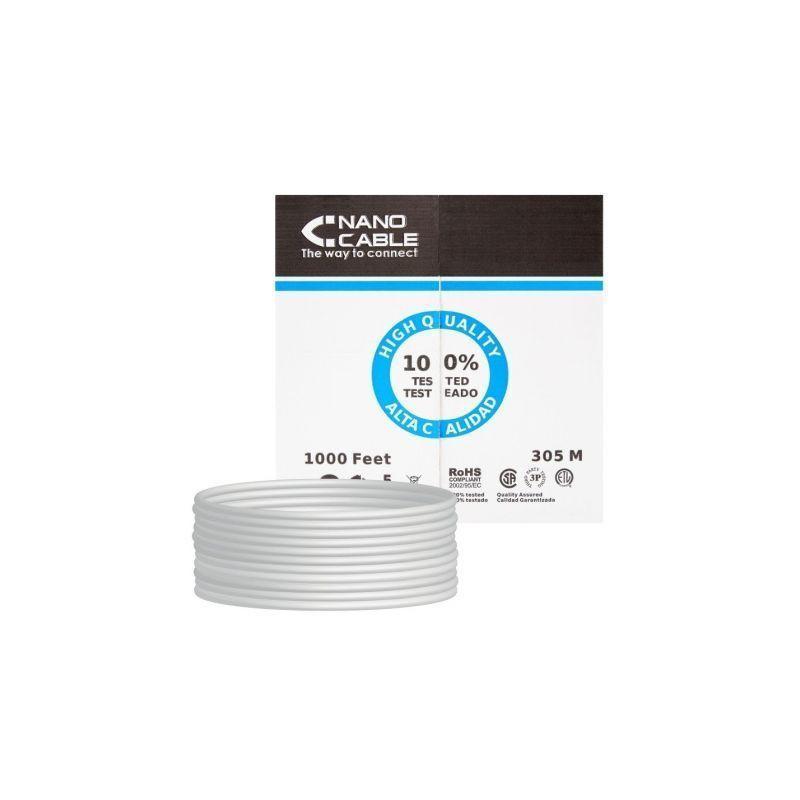 Bobina de Cable RJ45 UTP Nanocable 10.20.0304 Cat.5e/ 305m/ Gris
