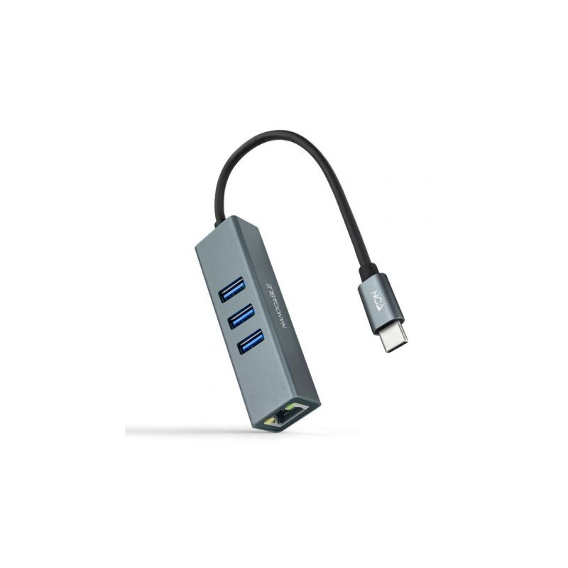 Hub USB Tipo-C Nanocable 10.03.0408/ 3xUSB/ 1xRJ45/ Gris