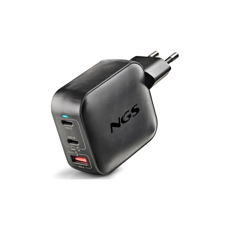 Cargador de Pared GaN NGS BUD100WTINY 100W/ 2xUSB Tipo-C/ 1xUSB/ 100W