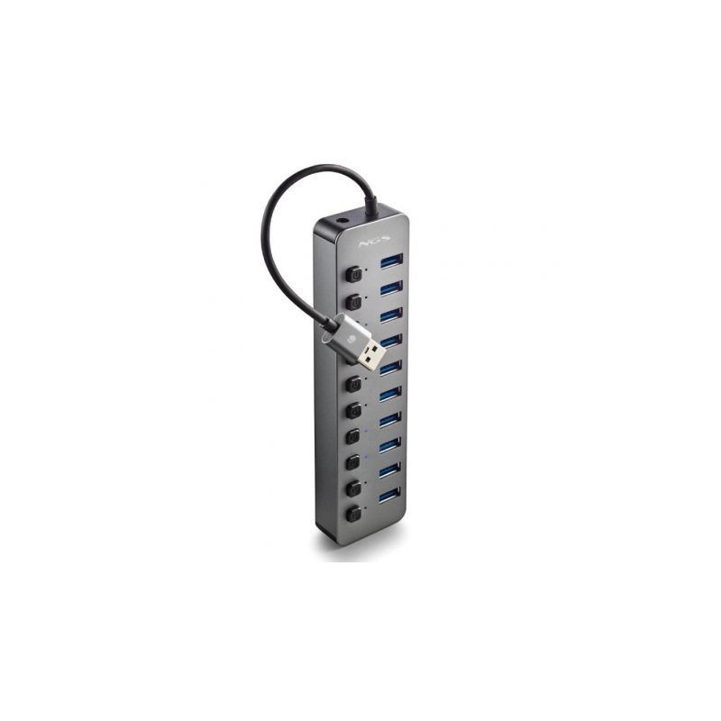 Hub USB NGS IHUB10/ 10xUSB 3.0/ Gris