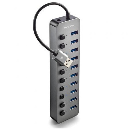 Hub USB NGS IHUB10/ 10xUSB 3.0/ Gris