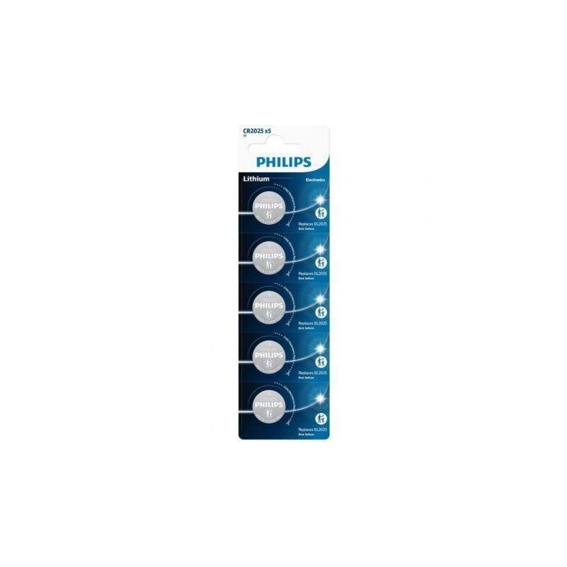 Pack de 5 Pilas de Botón Philips CR2025P5/01B Lithium/ 3V
