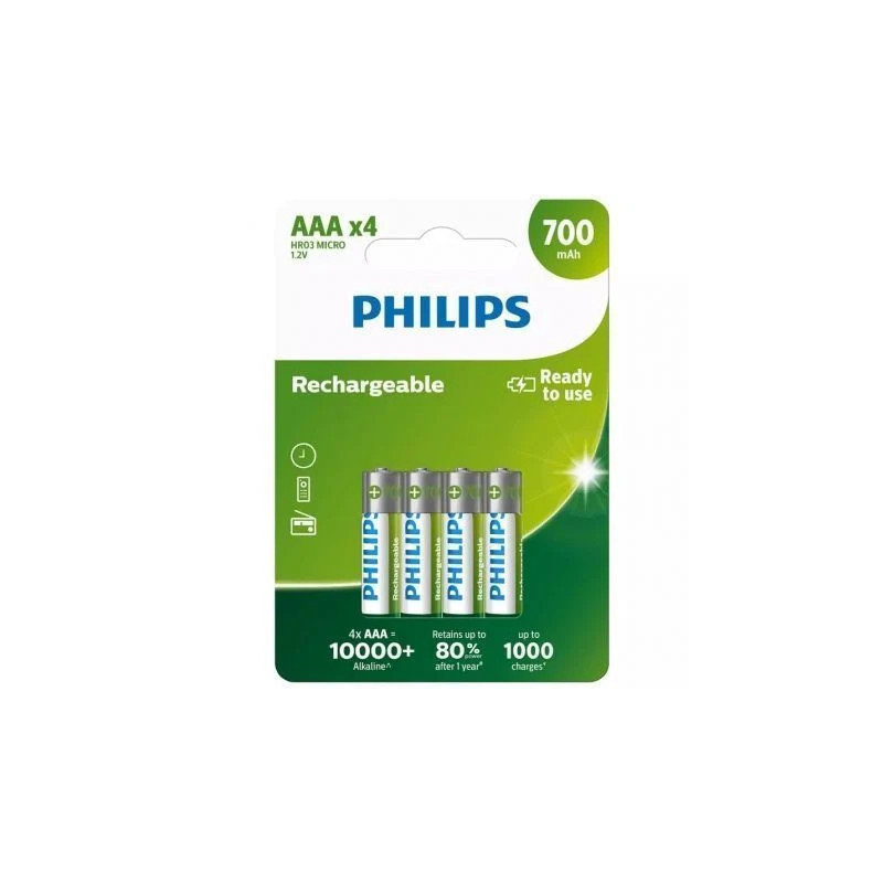 Pack de 4 Pilas AAA Philips R03B4A70/10/ 1.2V/ Recargables