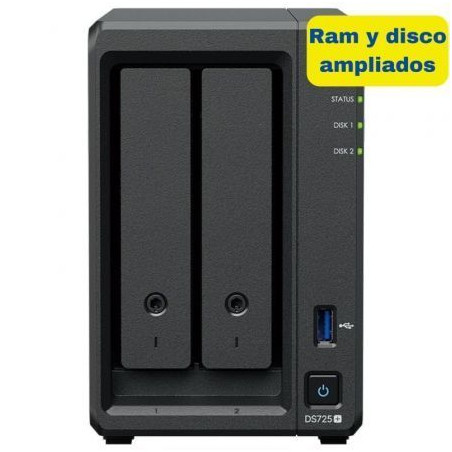 NAS Synology Diskstation DS725+/ 2 Bahías 3.5"- 2.5"/ 8GB DDR4/ 8TB/ F