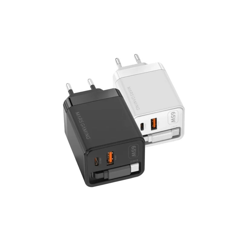 Cargador de Pared GaN Mars Gaming MD-GAN65R/ 1xUSB Tipo-C/ 1xUSB/ 65W/