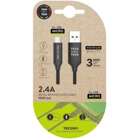 Cable USB 2.0 Tech One Tech TEC2001/ USB Macho - MicroUSB Macho/ 1m/ N
