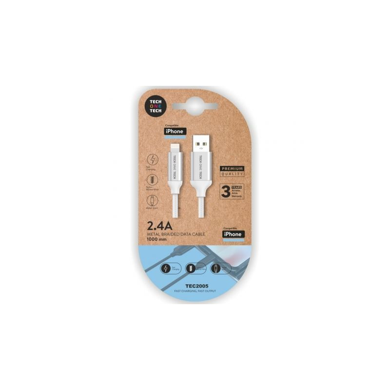 Cable USB 2.0 Tech One Tech TEC2005/ USB Macho - Lightning Macho/ 1m/