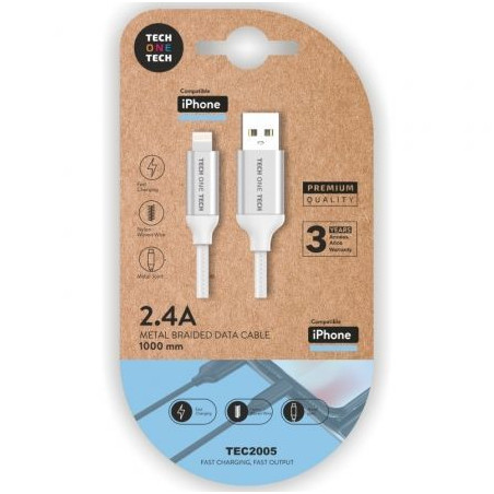 Cable USB 2.0 Tech One Tech TEC2005/ USB Macho - Lightning Macho/ 1m/
