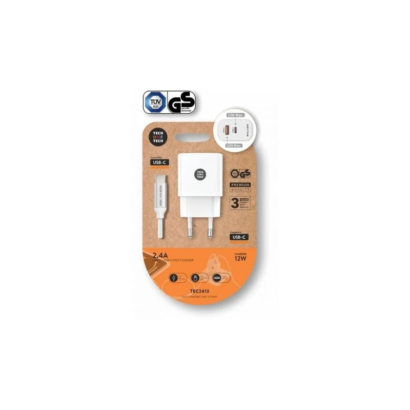 Cargador de Pared Tech One Tech TEC2413/ 1xUSB Tipo-C/ 1xUSB | APLIUM