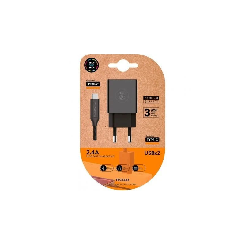 Cargador de Pared Tech One Tech TEC2423/ 2xUSB + Cable USB T | APLIUM