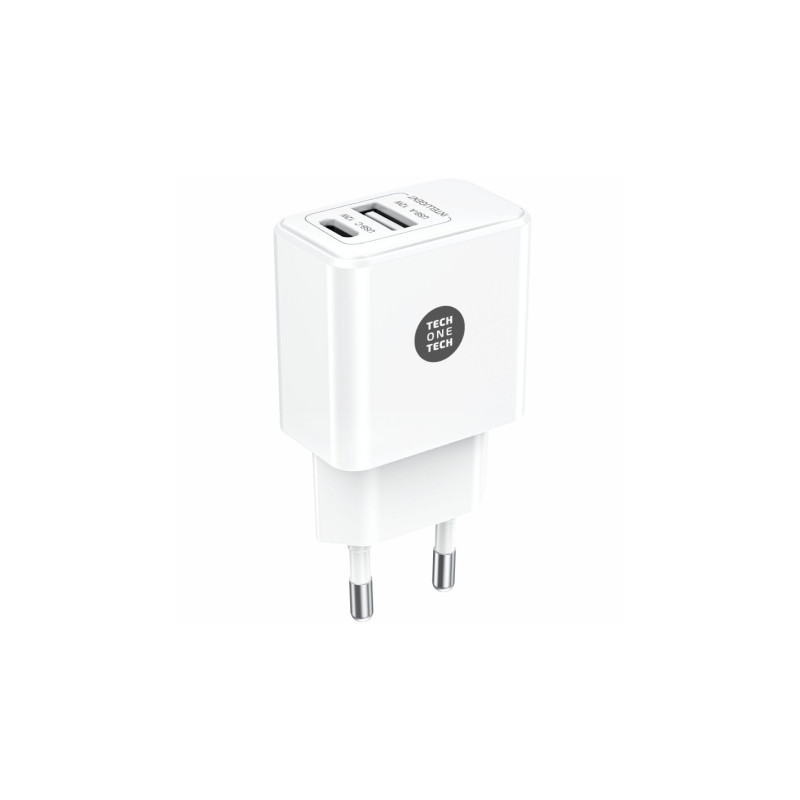Cargador de Pared Tech One Tech TEC2904/ 1xUSB Tipo-C/ 1xUSB/ 12W/ Bla