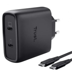 Cargador de Pared GaN Trust Maxo 65W 25525/ 2xUSB Tipo-C/ Incluye Cabl