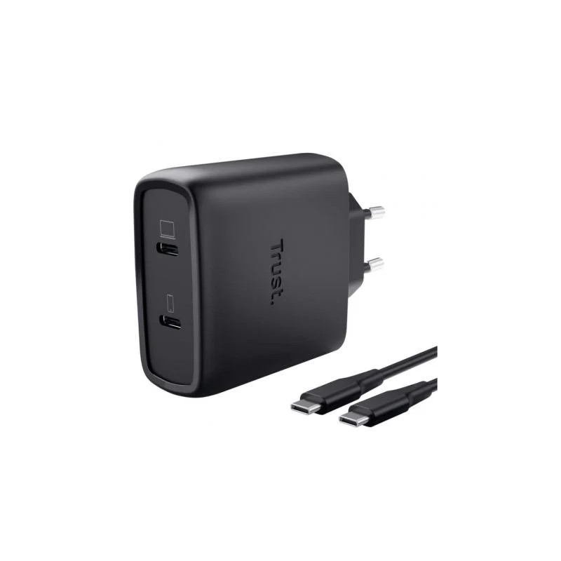 Cargador de Pared GaN Trust Maxo 65W 25525/ 2xUSB Tipo-C/ Incluye Cabl