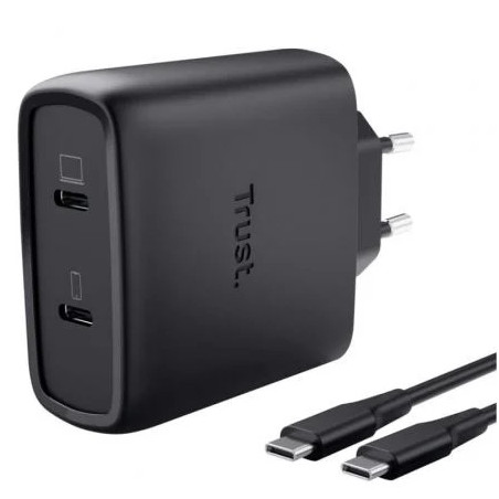 Cargador de Pared GaN Trust Maxo 65W 25525/ 2xUSB Tipo-C/ Incluye Cabl