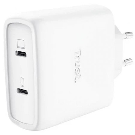 Cargador de Pared GaN Trust Maxo 65W 25526/ 2xUSB Tipo-C/ Incluye Cabl