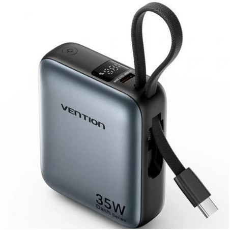 Powerbank 10000mAh Vention FHFH0/ 35W/ Gris/ Incluye Cable USB Tipo-C