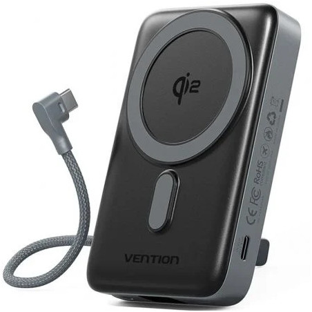 Powerbank 10000mAh Vention FKHH0/ 35W/ Wireless/ Gris/ Incluye Cable U