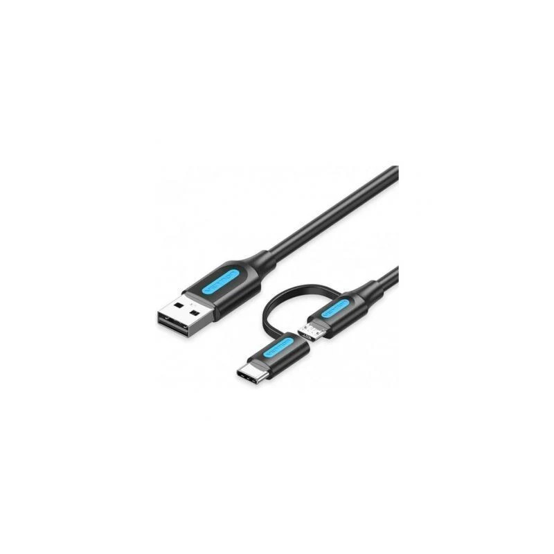 Cable USB 2.0 Vention CQDBD/ USB Macho - MicroUSB Macho/ USB Tipo-C Ma