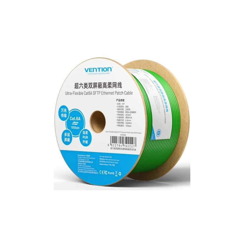 Bobina de Cable RJ45 SFTP Vention IHTG305 Cat.6A/ 305m/ Verde