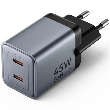 Cargador de Pared GaN Vention FCDH0-EU/ 2xUSB Tipo-C/ 45W | APLIUM