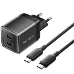 Cargador de Pared GaN Vention TZ-FCFB0-EU/ 2xUSB Tipo-C + Cable USB Ti