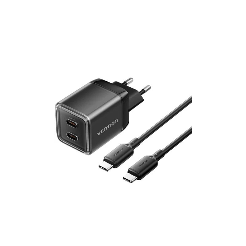 Cargador de Pared GaN Vention TZ-FCFB0-EU/ 2xUSB Tipo-C + Cable USB Ti