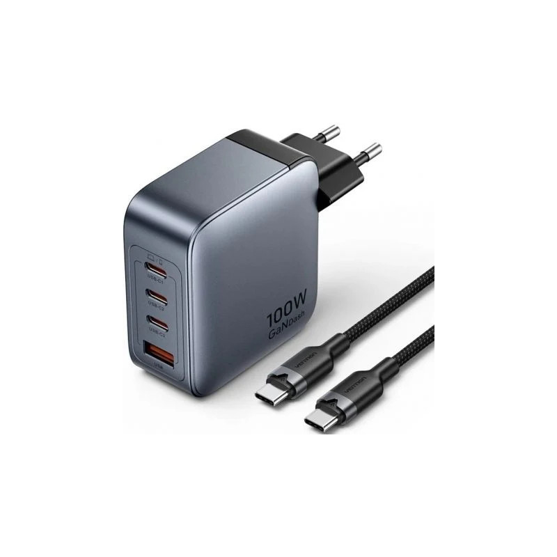 Cargador de Pared GaN Vention TZ-FETH0-EU/ 3xUSB Tipo-C/ 1xU | APLIUM