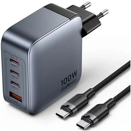 Cargador de Pared GaN Vention TZ-FETH0-EU/ 3xUSB Tipo-C/ 1xU | APLIUM