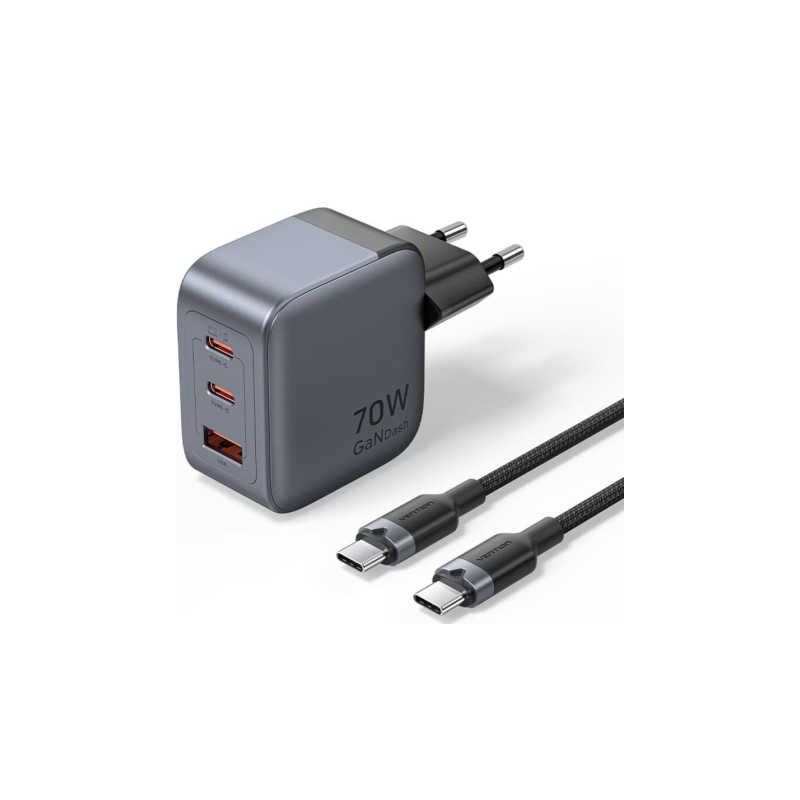 Cargador de Pared GaN Vention TZ-FEXH0-EU/ 2xUSB Tipo-C/ 1xU | APLIUM