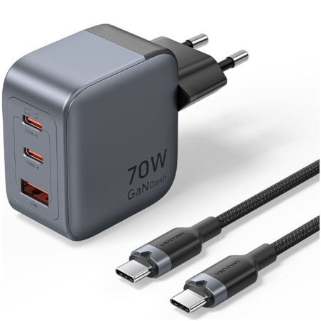 Cargador de Pared GaN Vention TZ-FEXH0-EU/ 2xUSB Tipo-C/ 1xU | APLIUM
