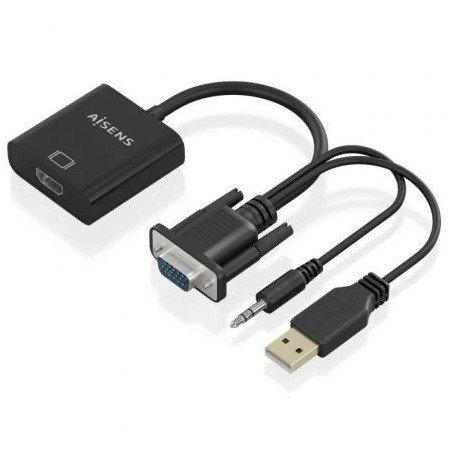 Cable Conversor Aisens A115-0872 SVGA Macho - USB Macho/ Jack Macho -
