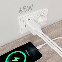Charger Gan 65W 2XUSB-C PD3.0 QC4.0 1XUSB-A QC3.0 White | APLIUM
