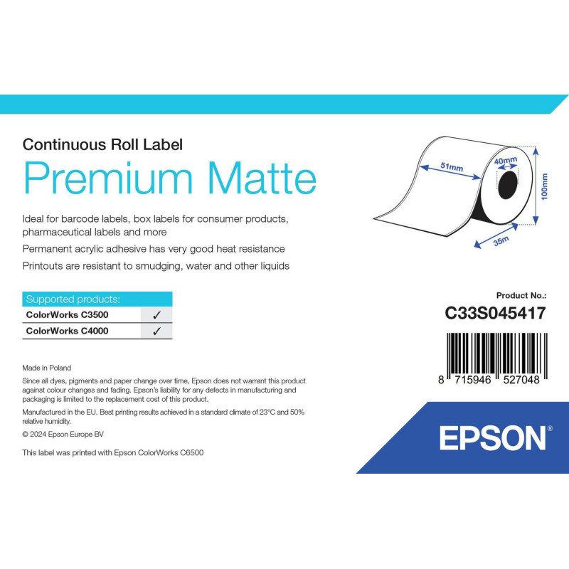 1ROLL Premium Matte Label Cont 51MM X 35M | APLIUM