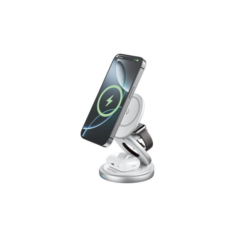 3IN1 15W Wireless Charger Stand With Magsafe Silver | APLIUM